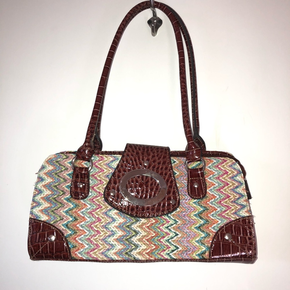 Cute Tote Purse Brown trimming with Pastel Colors